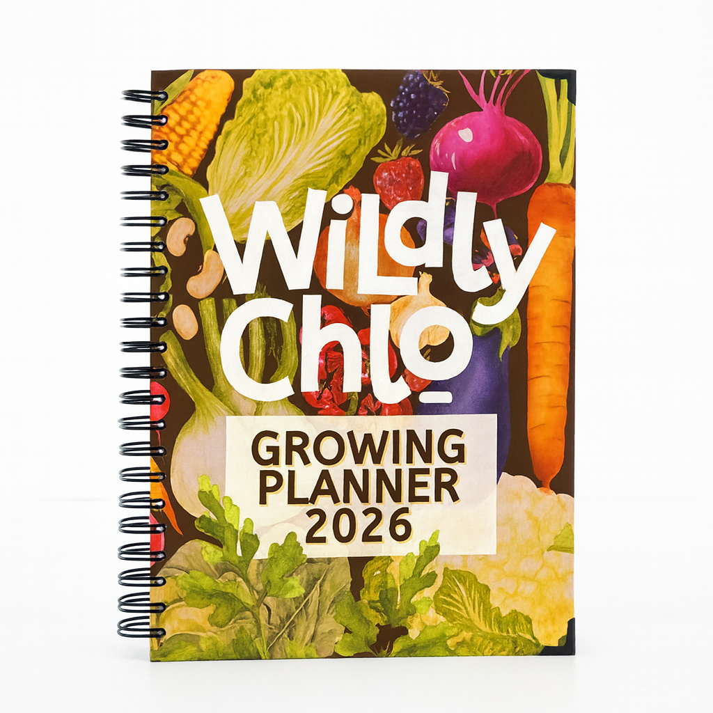 Planner with colorful vegetable design and 'Wildly Chlo' branding on a white background
