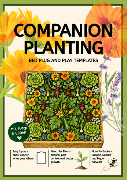 BED LAYOUT TEMPLATES PDF Guide: Companion Planting UK | Plug-and-Play Vegetable Bed Plans for Raised Beds and Allotments